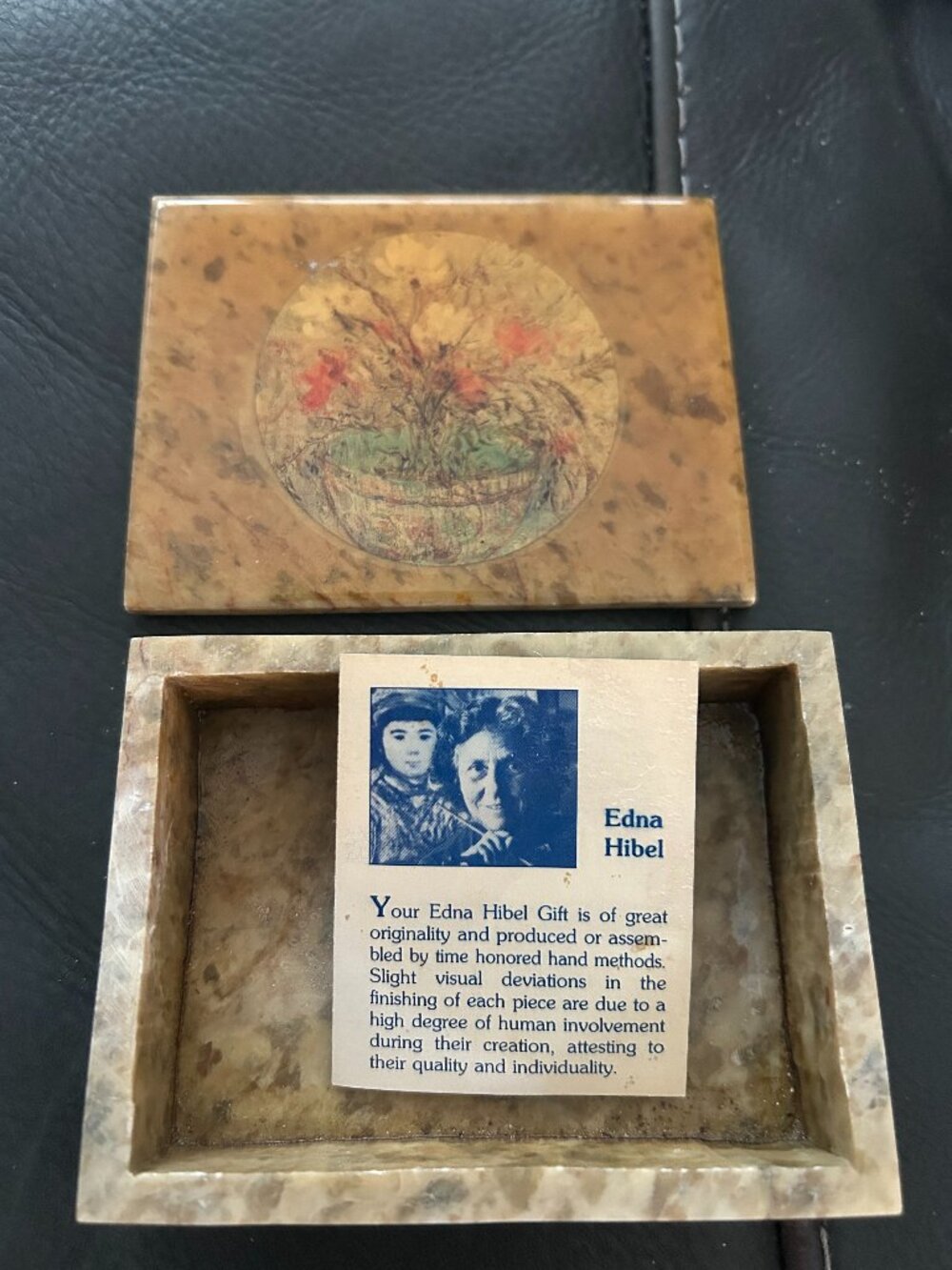 Edna Hibel Floral Marble Trinket Box